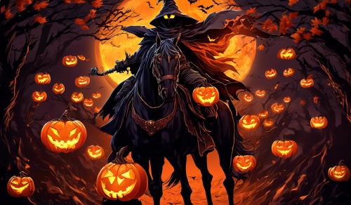 Halloween headless horseman with jack-o-lantern head