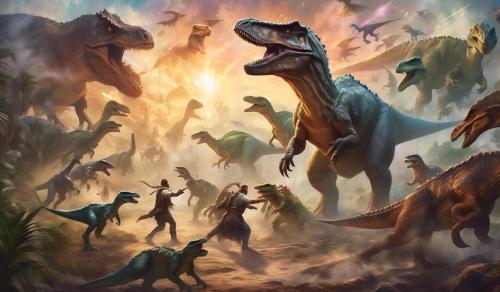 Large Image of Dinosaurs fighting Humans