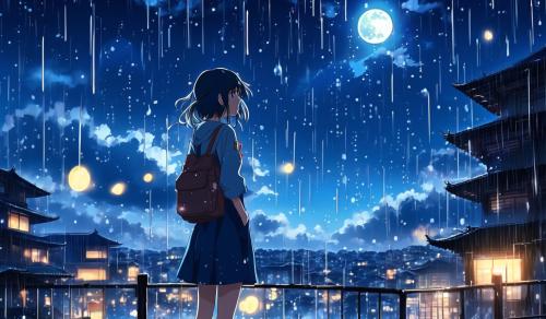 Raining while looking at the moon