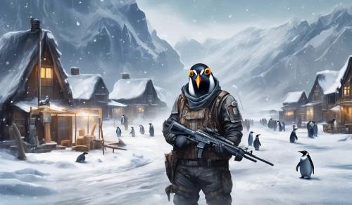 penguin bounty hunter in realistic art style