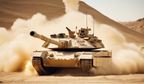 Abrams Tank firing main gun in the desert