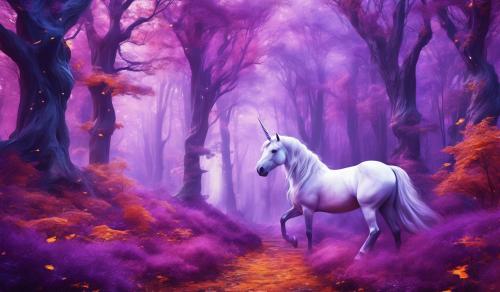 Autumn, forrest, purple, unicorn, 