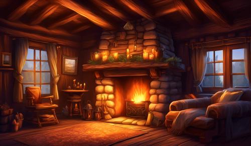 calm cozy fireplace log cabin