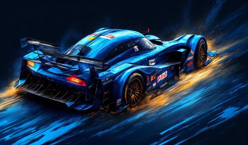 A Racing Car That Is drifting.Black Background.Broken Floor.Blue color of car.