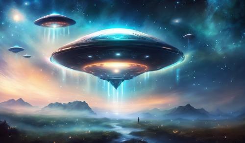 crie uma imagem de um ufo encima de um prédio