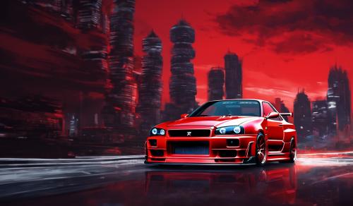 skyline r34 v-spec vermelho