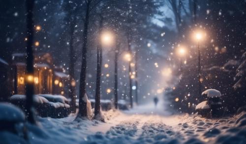 Christmas night time snowstorm warm ambience forest