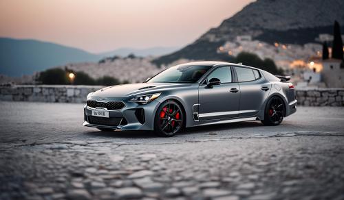 make me a kia stinger gt nardo grey drifting  in the acropole in old greece