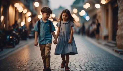 can you create, a boy and girl age 20 they are so cute, attractive and they are waking in the road, they both wear modern dress