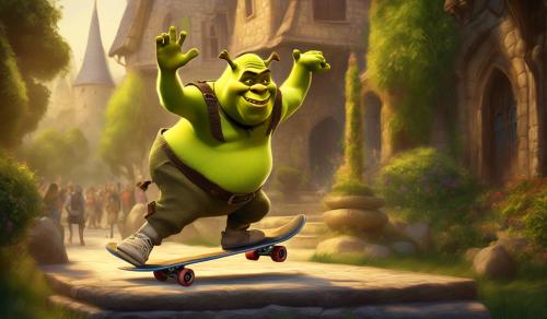 Shrek doing a kickflip