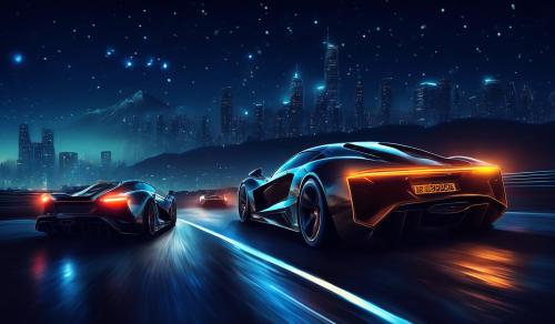 Super cars driving in the night. The sky should be the main thing