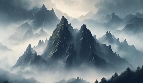 rainy mountains with fog