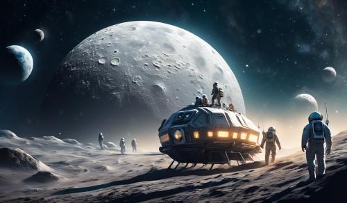 On a space ship with nordic space men and lizerd men leaving the moon heading to earth