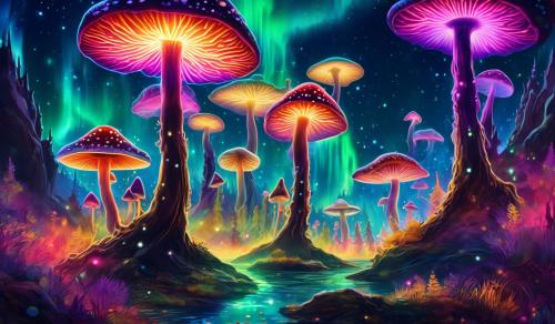 psychedelic mushrooms in aurora borealis