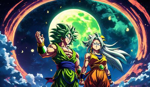 Broly and Cheelai  looking up from Vampa at the moon