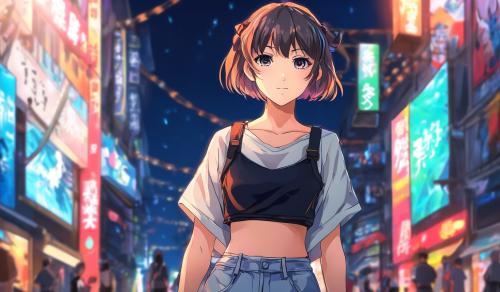 anime girl facing towards  the front wearing a croptop