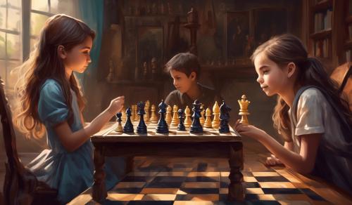 a 18 years boy playing chess against a cute girls 