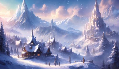 Snow, mountain, forrest, elf village