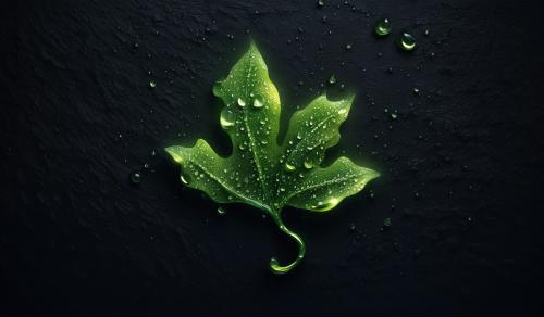 3D HD Leaf Dew Black Background