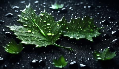 3D HD Leaf Dew Black Background