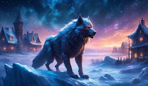 Werewolf on an ice cold night over the village