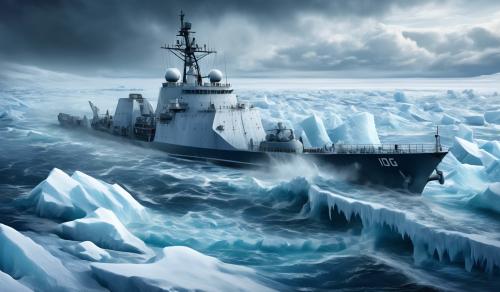 ice covered ddg 1000 in heavy seas in the arctic ocean