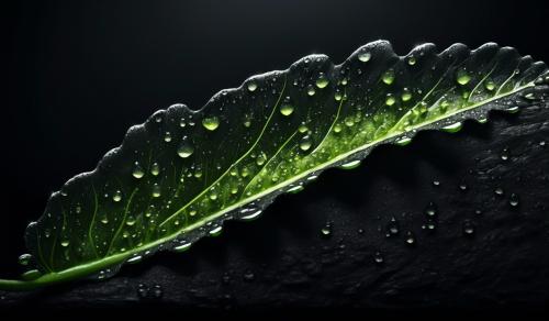 horizontal plant leaf dew black background