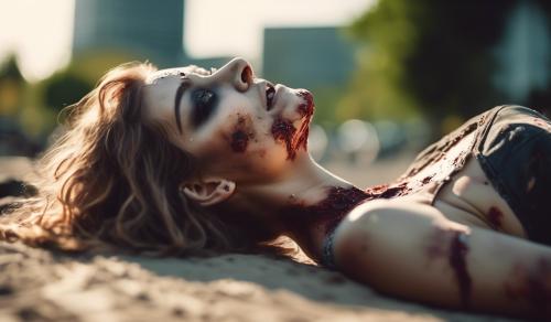 Zombie woman sunbathing