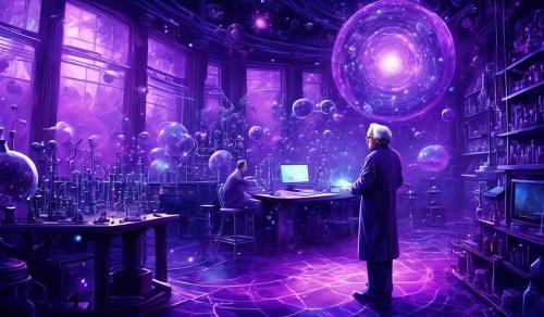 Make a scientific wallpaper with purple theme and look very awesome, add holograms of scientists like Einstein, Stephen Hawking and Isaac Newton