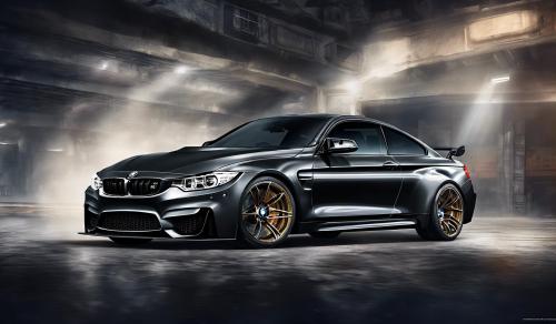 Erstelle mir ein foto von einem bmw m4 in schwarz