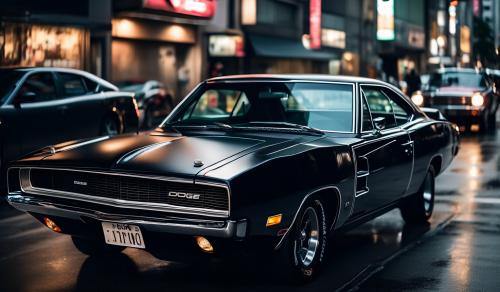 Black Dodge Charger 1970 in Tokio streets