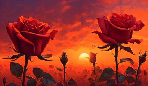 Red roses, orange sunset