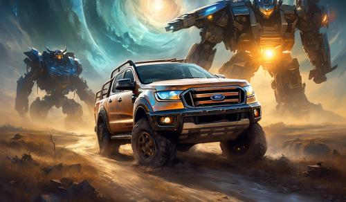 ford ranger 4X4 apocalypse survivor vehicle cross between road warrior and transformers set in rural southern Alberta