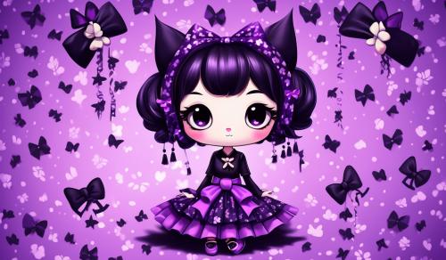 Kuromi purple and black mixed background cute with bows coquette