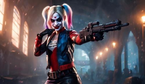 Harley Quinn holding a gun in her hand