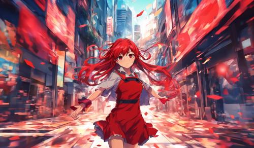 moving red anime girl