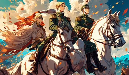 commander erwin on his horse and his horse is on back feet and commander command soldiers 