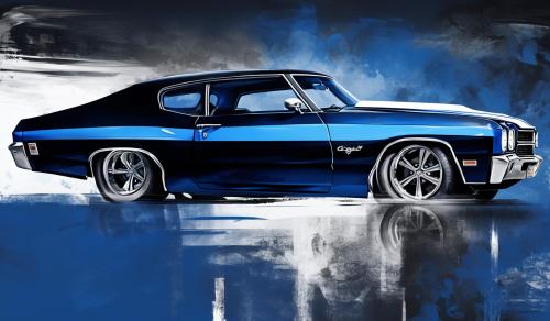 1970 chevy chevelle blue and white black background