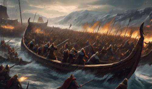 I would like a 4k image that shows a Viking battle clearly and with a well-lit background