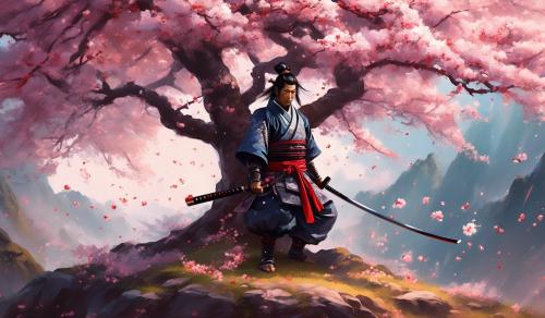 A samurai under a Cherry Blossem tree