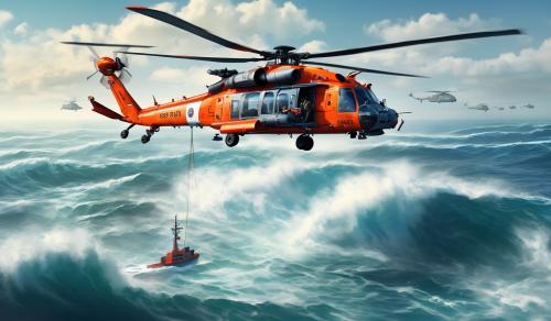 Coast guard mh-60 flying above ocean