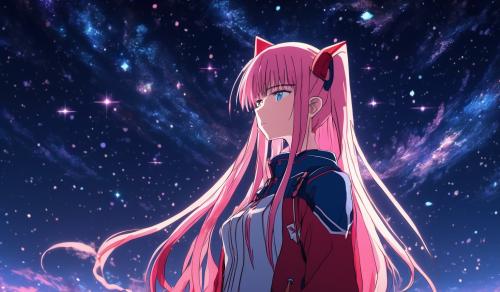 Zero two aesthetics looking at the stars 4k