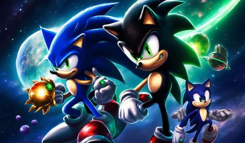 Shadow the hedgehog and sonic the hedgehog holding the master emerald in space