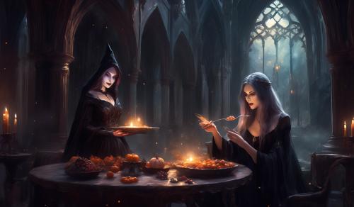 Solo witch vampire, feeding on a solo witch, in a caslte  