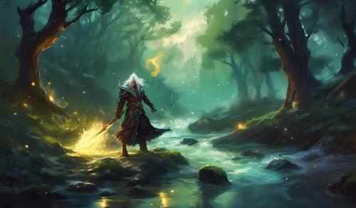 Good warlock fighting ork by a river in the woods