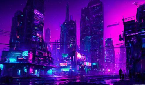 Cyberpunk, City, Purpel, Night, Neon, 80's