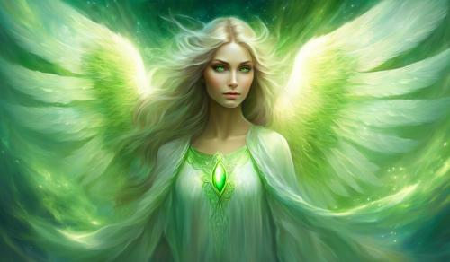 An angel woman with green eyes