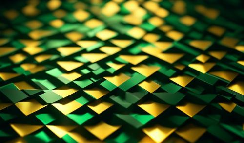 Geometric pattern, dark green and gold, warm light glow through any gaps