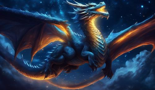 A dragon flying at night