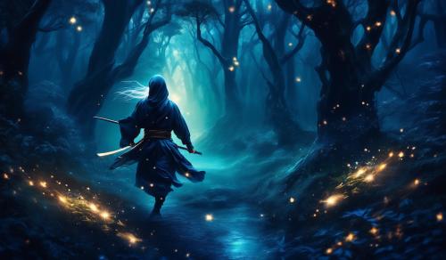 Ninja fleeing into the forest at night